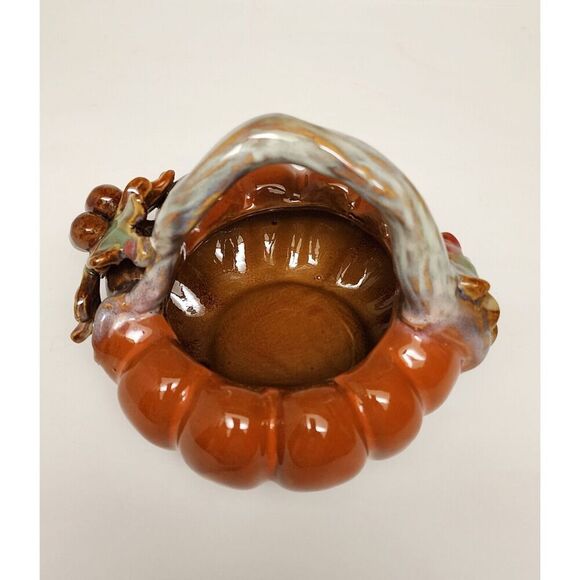 Tii Collections Ceramic Pumpkin Leaf and Stem Handle Dark Autumn Colors Decor - Picture 4 of 5